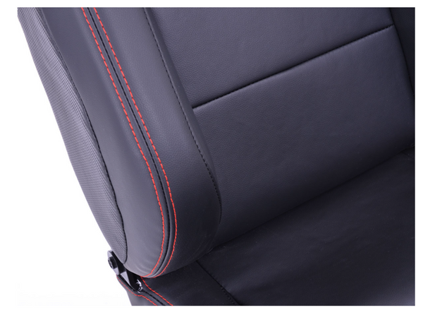 FK Pair of Universal Reclining Tilting Sports Bucket Seats - RS Carbon Fibre Black with Red Stitch