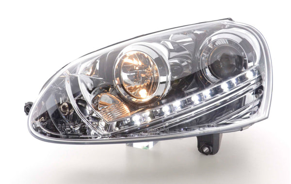 FK LED Halo Lightbar Chrome DRL Headlights VW Golf 5 MK5 1K 03-08 GTi LHD