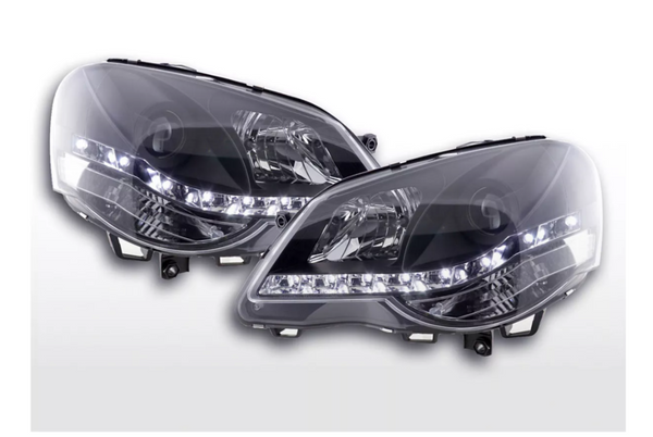 FK Paar LED DRL Projektor Halo-Scheinwerfer Polo 4 MK4 9N 9N3 05–09 Schwarz RHD