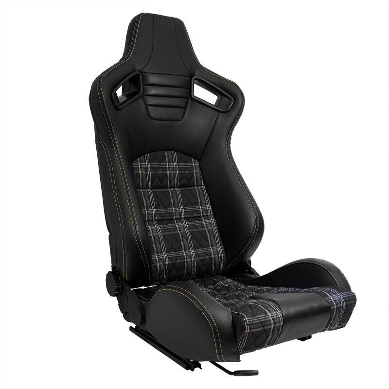 ATS GT x1 Universal Sports Bucket Seat Black & Yellow Check Plaid Golf GTI RS