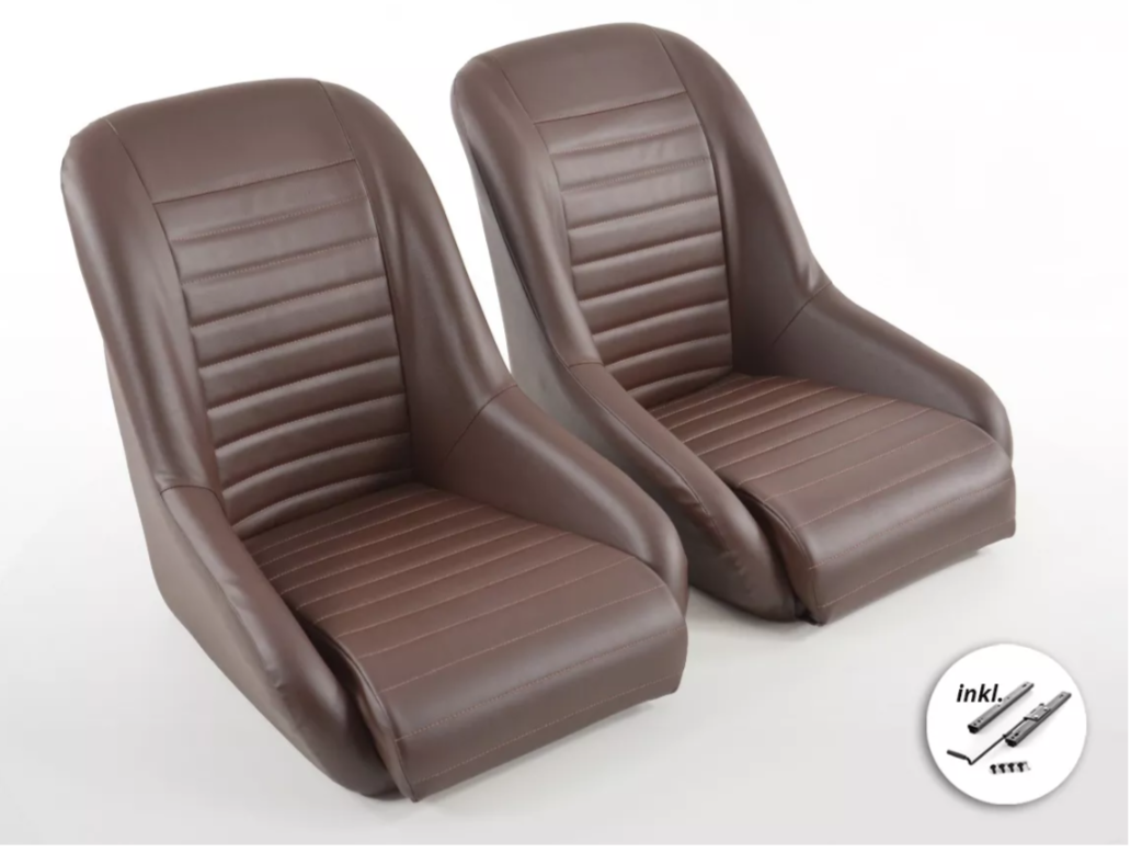 FK Dark Brown Pair Classic Car Retro Kit Speedster Sports Car Fixed Bucket Seats