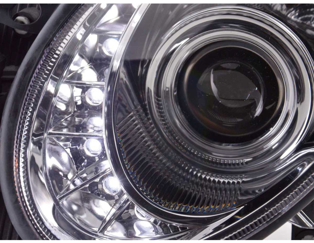 FK LED Headlights LED DRL Lightbar Mercedes E-Class W211 02-06 chrome LHD