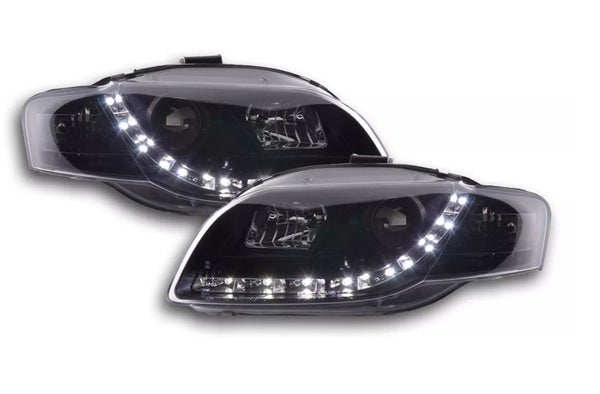 FK Pair LED DRL Halo Lightbar Deluxe Headlights Audi A4 B7 8E 04-08 BLACK LHD S4