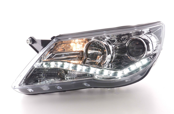 FK Pair LED DRL Halo Lightbar Headlights VW Tiguan 5N 07-11 Chrome LHD