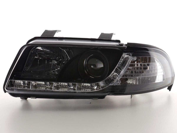 FK Pair LED DRL Halo Lightbar Headlights Audi A4 B5 8D 99-01 Black S4 LHD