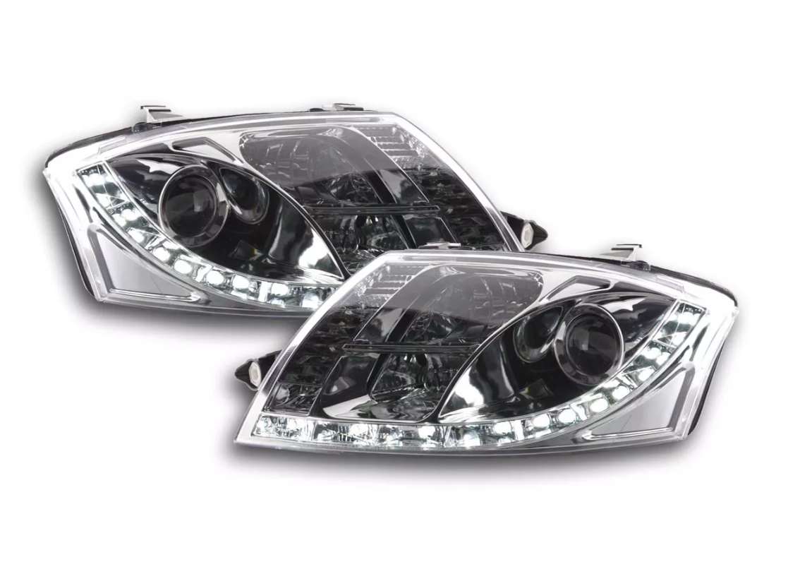 FK Pair LED DRL headlights Audi TT 8N 99-05 Black Chrome 1.8 3.2 Quattro LHD