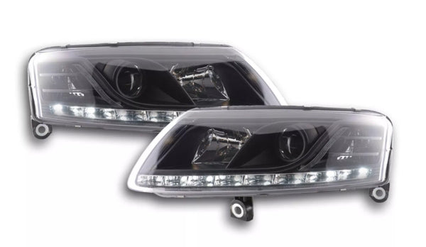 FK Headlights LED DRL Halo Projector Lightbar Audi A6 C6 4F 04-08 Black LHD