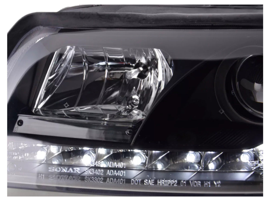 FK Set LED DRL Headlights Halo Lightbar Audi A4 b6 8E 01-04 Black LHD S4