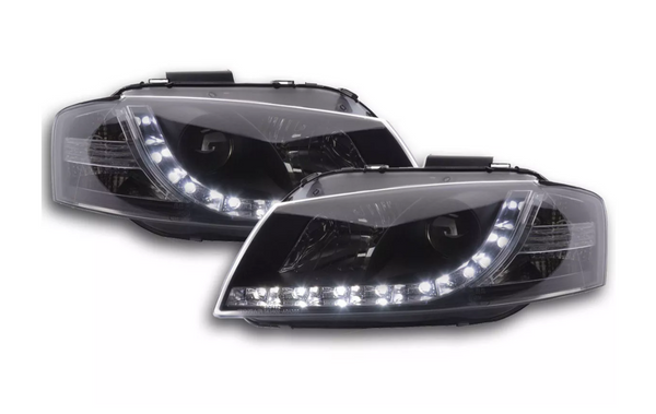 FK Set LED DRL Headlights Lightbar Halo Audi A3 8P 8PA 03-07 Black Smoke S3 LHD