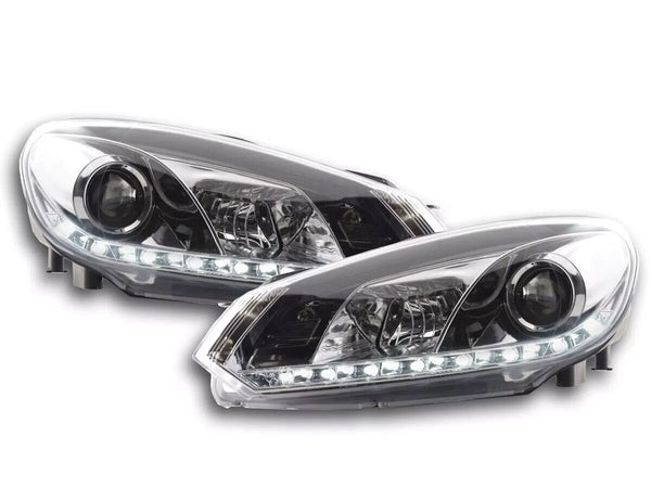 FK Set VW Golf 6 MK6 1K LED Halo Lightbar Headlights DRL R20 08+ Chrome LHD