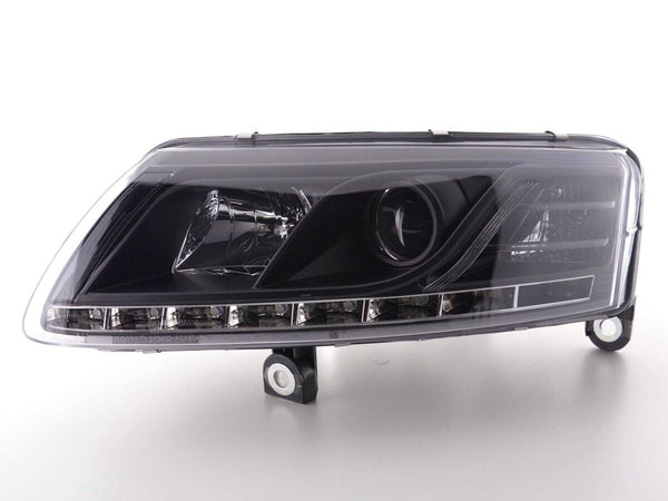 FK Headlights XENON LED DRL Halo Lightbar Audi A6 C6 4F 04-08 Black S6 LHD