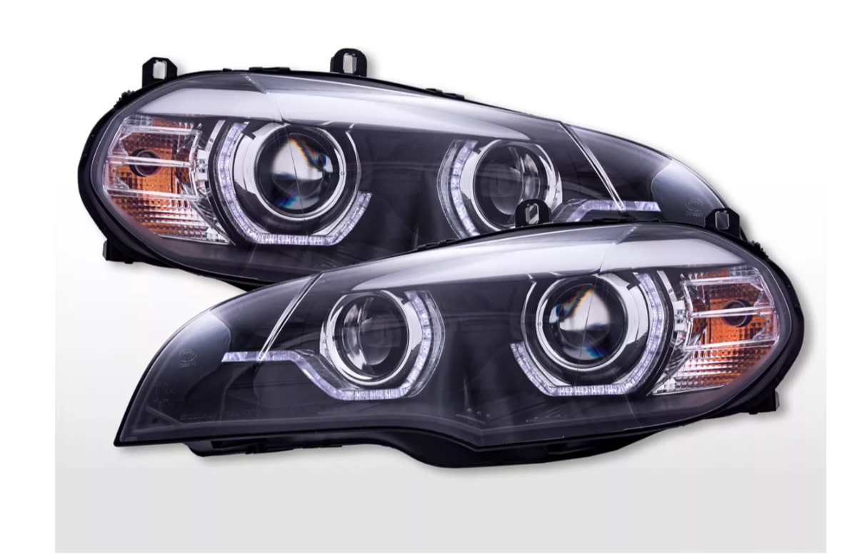 FK Pair LED DRL 3D Halo Lightbar XENON D1S Headlights BMW X5 E70 08-10 LHD