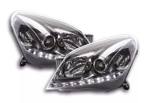 FK Pair LED DRL Halo Lightbar headlights Opel Vauxhall Astra H 04-10 chrome LHD