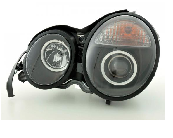 FK LED DRL Angel Eye Halo Scheinwerfer Mercedes E-Klasse W210 210 95-98 schwarz RHD