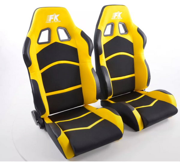 FK Pair Universal Recline & Tilt Fwd Bucket Sports Seats Black & Yellow Edition