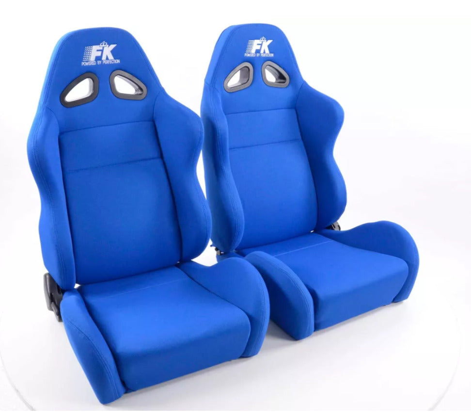 FK Pair Universal Reclining Bucket Sports Seats Blue Textile Motorsport