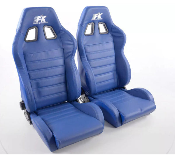 FK Pair Universal Reclining Bucket Sports Seats Blue REAL LEATHER Retro Edition