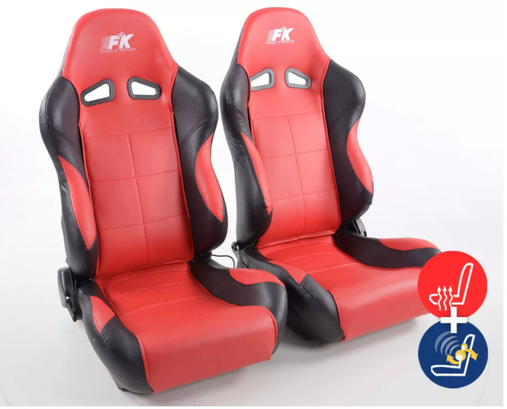 FK Universal Reclining Bucket Motorsports Seats - Red Comfort Heated & Massage