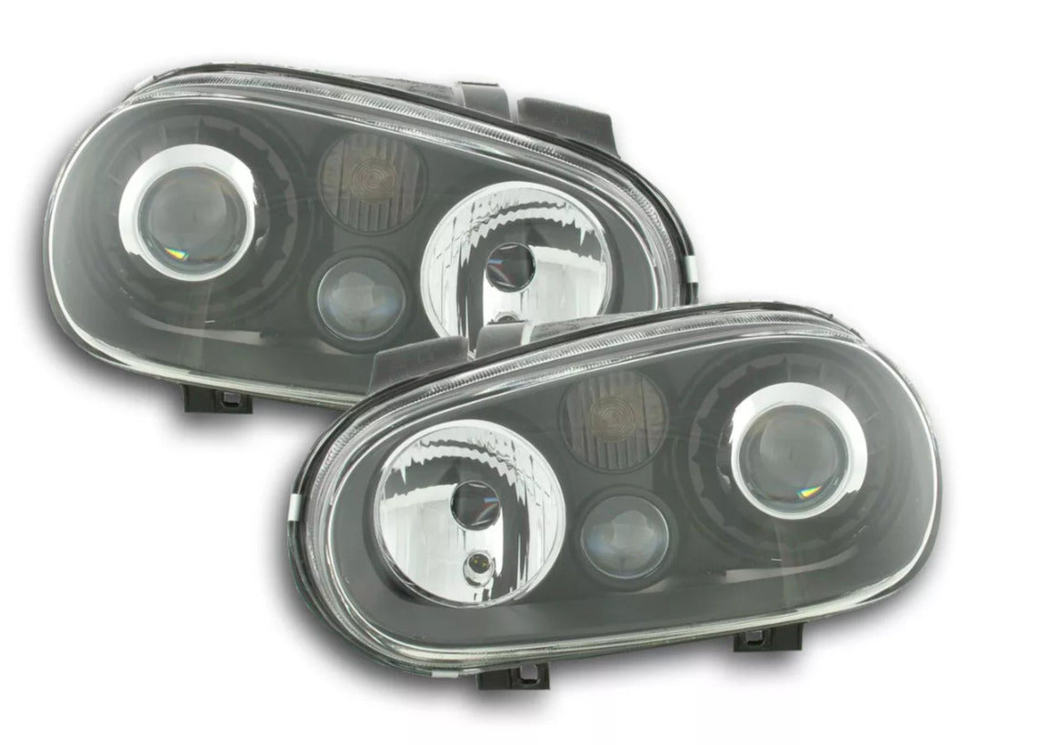 FK Set VW Golf 4 MK4 Headlights 1J 98-03 black Halogen H7 H3 LHD RHD Universal