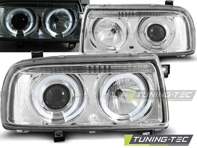 Tuning-Tec Pair LED DRL Halo Ring Headlights VW VENTO 92-98 Chrome LHD