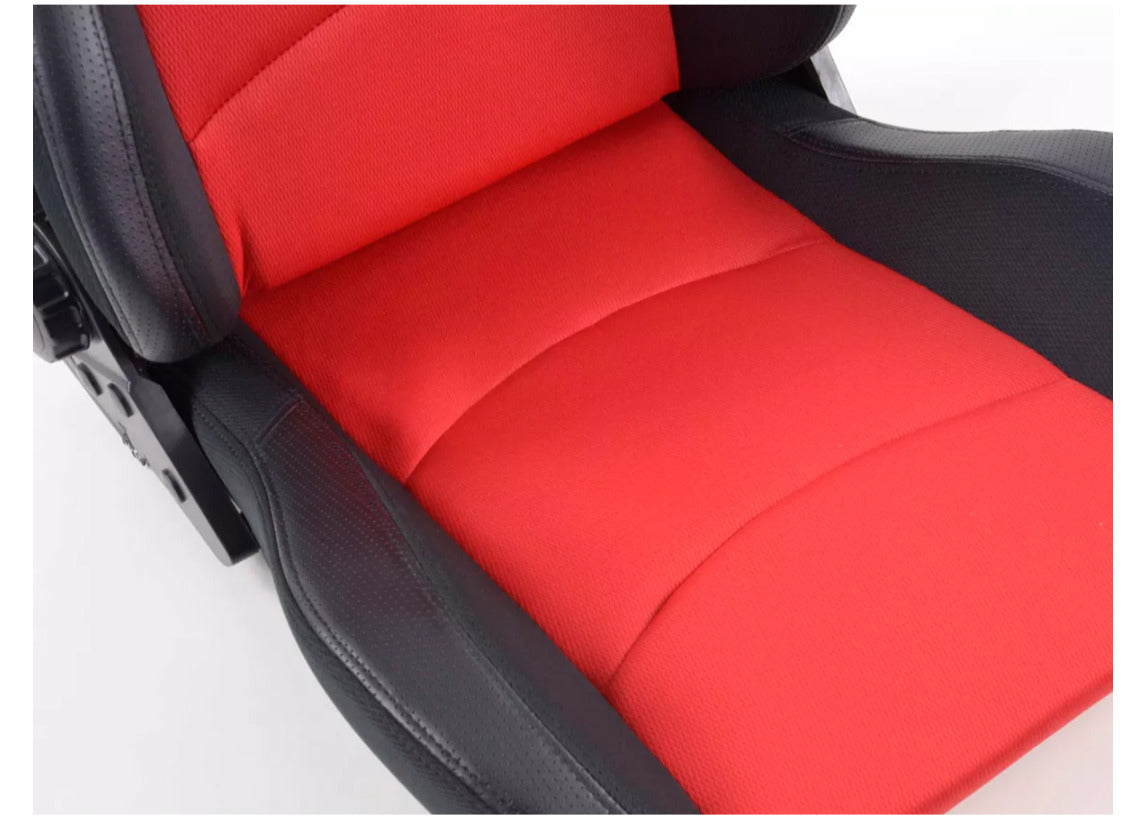 FK Pair Universal Fixed Back Bucket Sports Seats BLACK RED Fabric Wing Edition