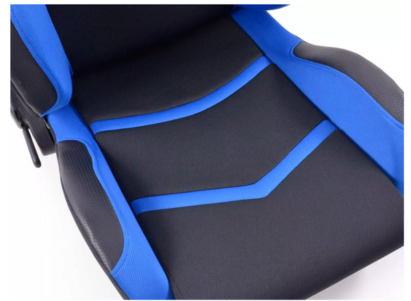 FK Pair Universal Recline & Fold Fwd Bucket Sports Seats Black & BLUE