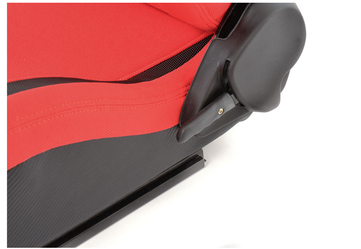 FK Pair Universal Full Bucket Sports Seats Red & Black Synthetic Leather Carbon