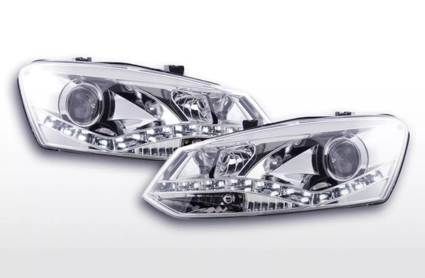 FK Pair LED DRL Projector headlights VW Polo 6R 2009+ Chrome RHD Plug & Play