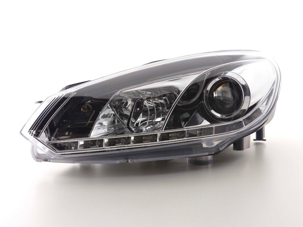 FK Set VW Golf 6 MK6 1K LED Halo Lightbar Headlights DRL R20 08+ Chrome LHD