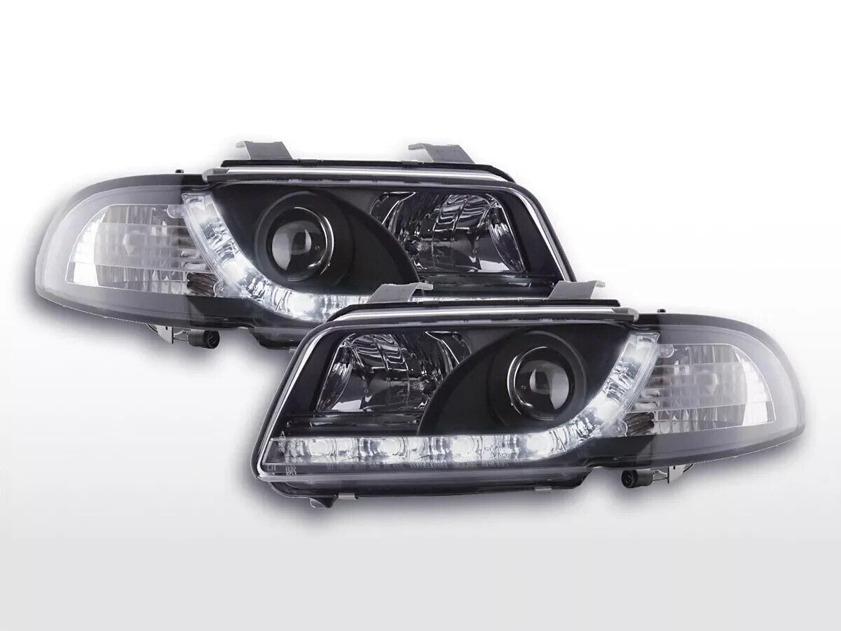 FK Pair LED DRL Halo Lightbar Headlights Audi A4 B5 8D 94-99 Black S4 LHD