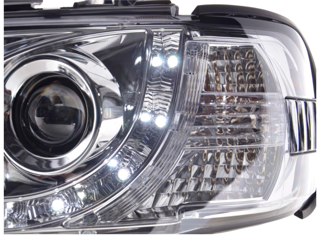 FK Set LED Devil Eye Projector Headlights VW Transporter T4 LONG 96-03 Chrom LHD