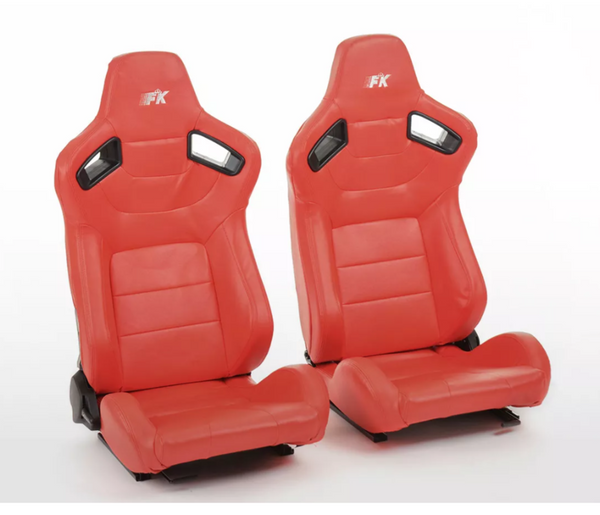 FK Pair Universal Bucket Sports Seats Red Syn Leather + slide runners