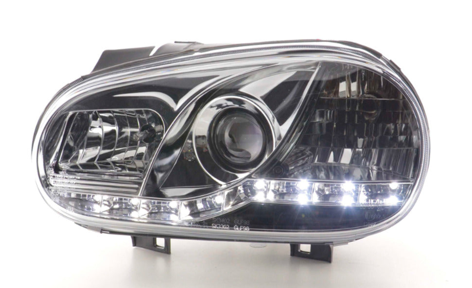 FK LED DRL Halo Lightbar Headlights VW Golf 4 MK4 1J 98-03 Chrome LHD GTi