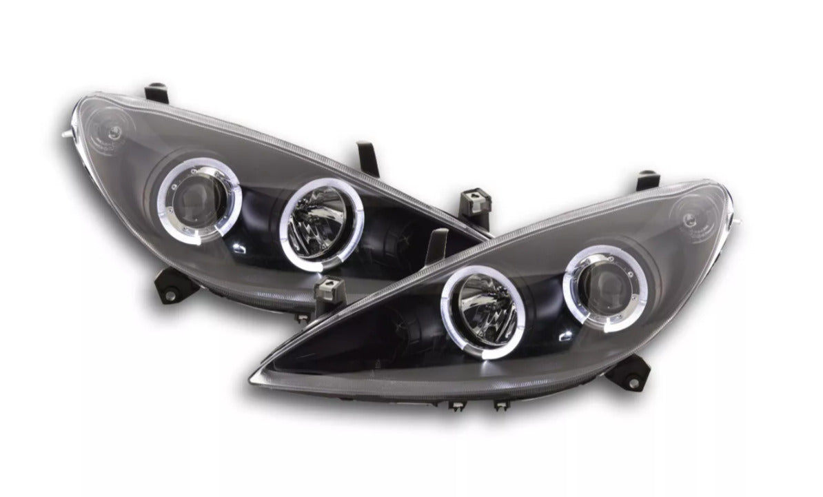 FK Pair LED DRL Halo Eye Ring Headlights Peugeot 307 2001-2006 Black LHD