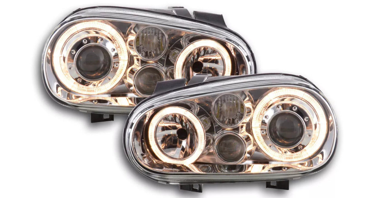 FK LED DRL Angel Eye Halo Ring Headlights VW Golf 4 MK4 1J 98-03 chrome RHD LHD