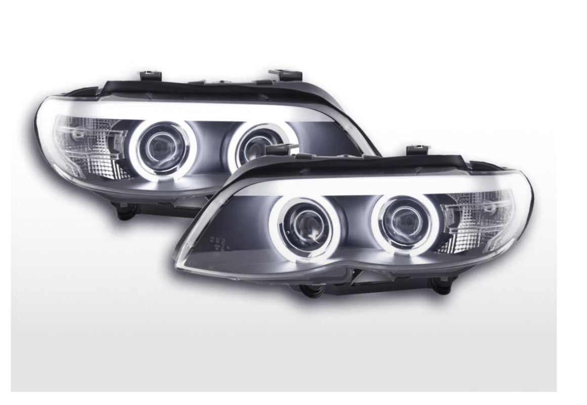 FK Pair LED DRL Projector Halo XENON CCFL Headlights BMW X5 E53 03-06 Black LHD