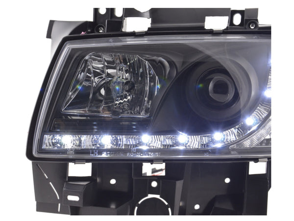 FK Set LED DRL Halo Eye Lightbar Headlights VW Transporter T4 96-03 Black RHD