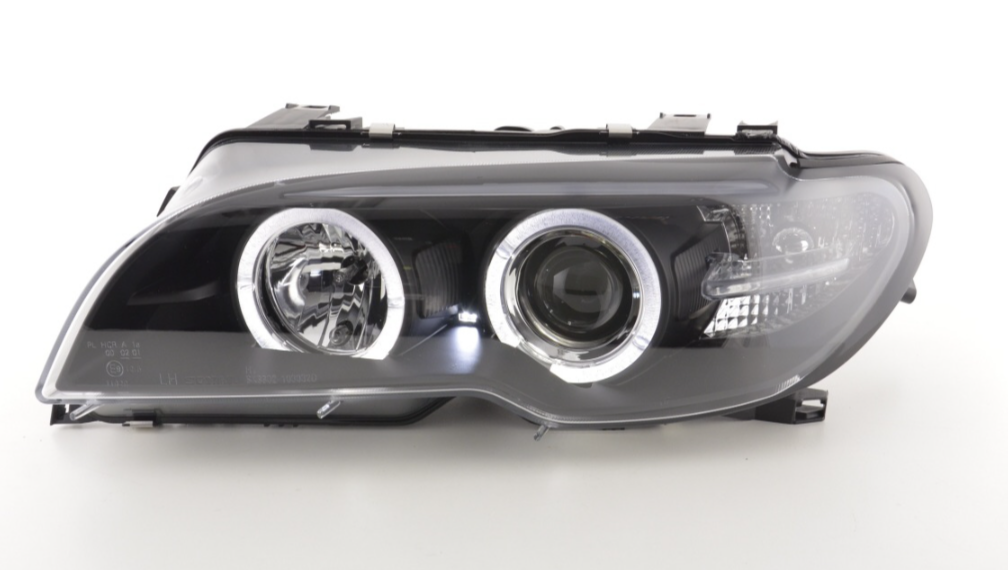 FK LED DRL Halo Ring headlights BMW 3-Series E46 Coupe Cabrio 03-05 black smoke