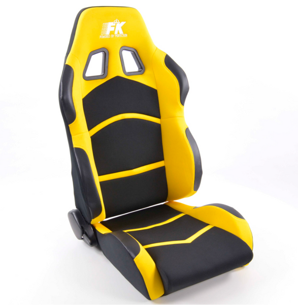 FK Pair Universal Recline & Fold Fwd Bucket Sports Seats Black & Yellow