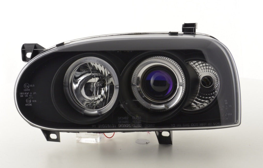 FK LED DRL Angel Eye Projector headlights VW Golf 3 MK3 1HXO EXO 91-97 LHD BLACK