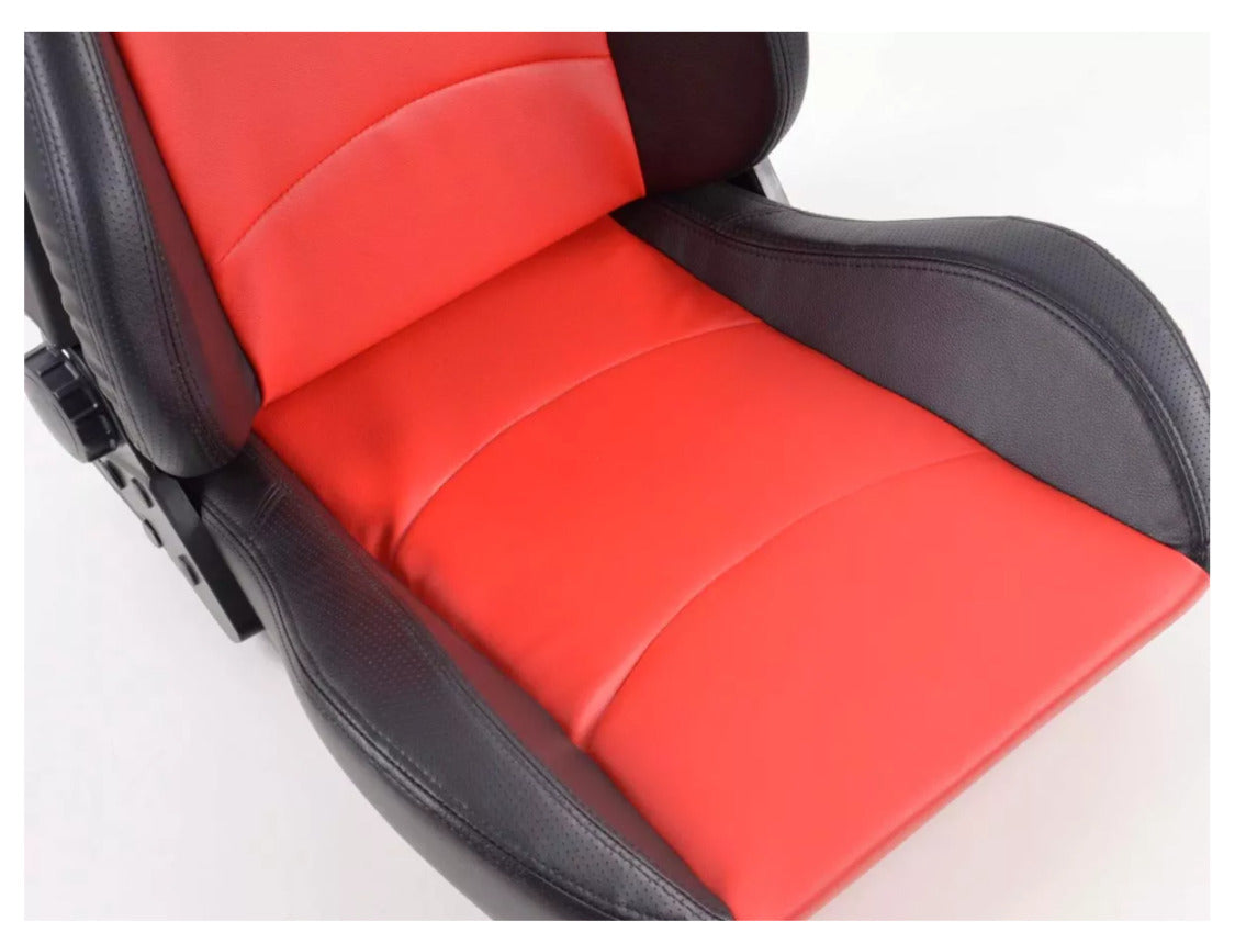 FK Pair Universal Fixed Back Bucket Sports Seats BLACK & RED Wing Edition