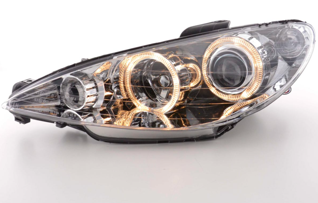 FK LED DRL Lightbar Halo Projector Headlights Peugeot 206 98-03 chrome LHD & RHD