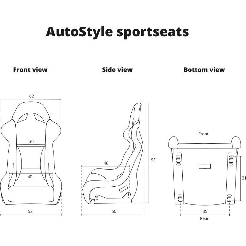 ATS x1 Universal 400mm wide Black Bucket Seat Fixed Back Motorsport Track