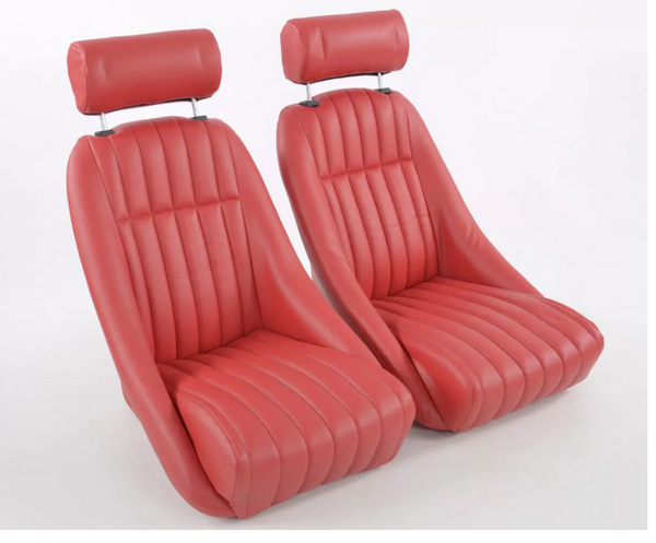 FK Cream Red  Piped Classic Car Retro Kit Fixed Back Bucket Seats No Runners