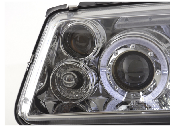 FK LED DRL Angel Eye Projector Headlights set VW Bora type 1J 98-05 chrome LHD