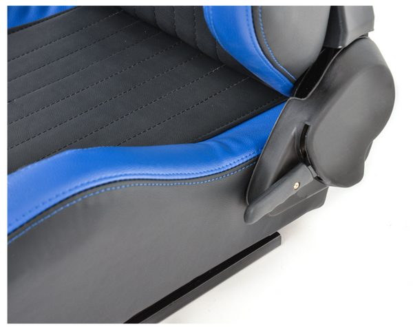 FK Pair Bucket Sports Seats Set Car Black & BLUE Motorsport Deluxe Recline Fold