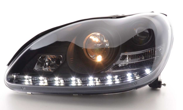 FK LED DRL Lightbar Halo Scheinwerfer Mercedes S-Klasse W220 220 98-05 Schwarz LHD