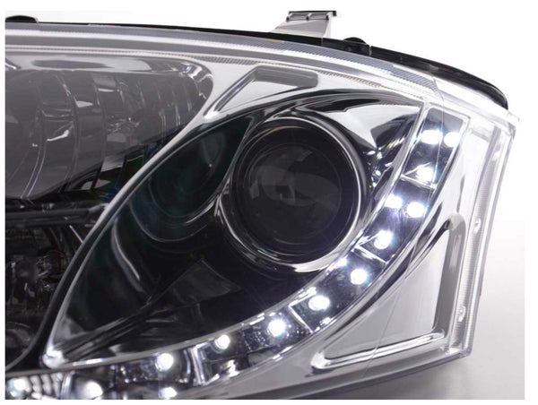 FK Pair LED DRL Lightbar 1.8 3.2 headlights Audi TT 8N 99-06 chrome black LHD