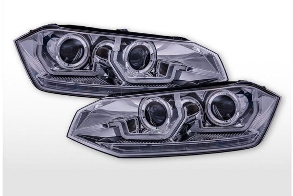 FK NEW LED DRL Lightbar Headlights VW Polo 6R 2010+ black LHD