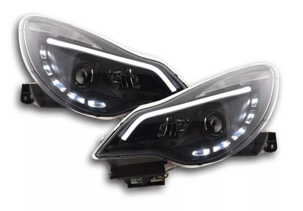 FK Set LED DRL Lightbar Headlights Halo Opel Vauxhall Corsa D 2011+ black LHD